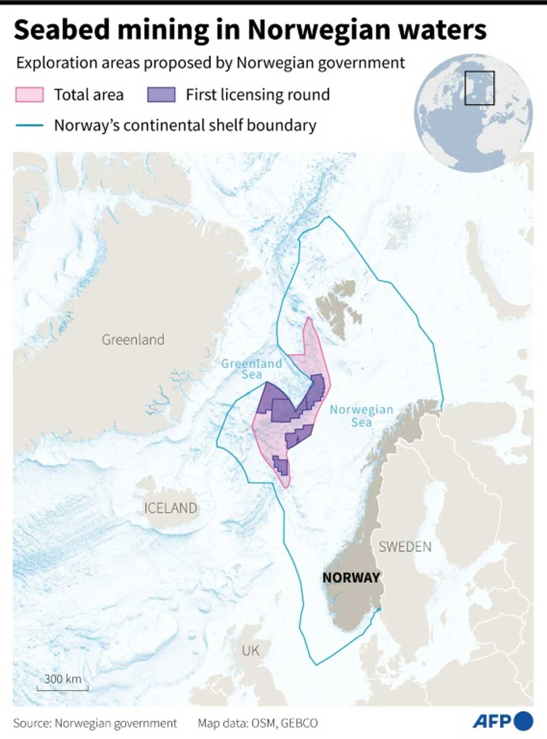 Map of Norway showing the marine zones where the government has proposed to offer seabed mining exploration licences Map of Norway showing the marine zones where the government has proposed to offer seabed mining exploration licences