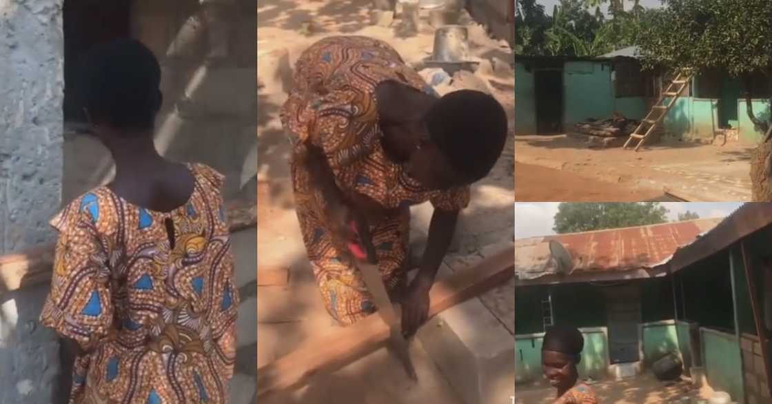 Lady in Ashanti Region builds huge house single-handedly; no masons & carpenters Lady in Ashanti Region builds huge house single-handedly; no masons & carpenters