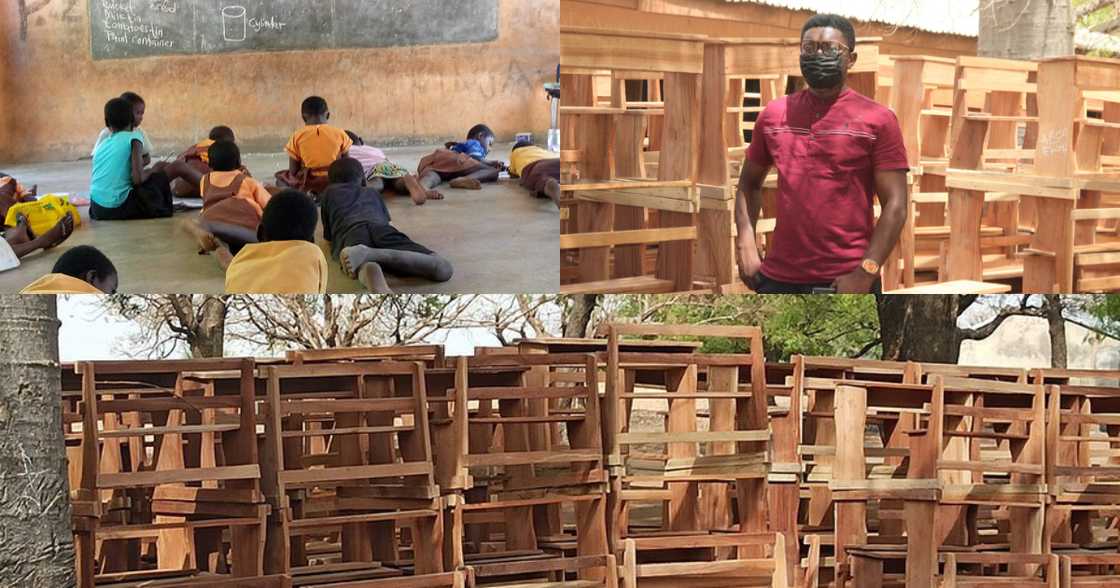 Ghanaian teacher gives 81 desks to Naaga Basic pupils who used to learn on floor