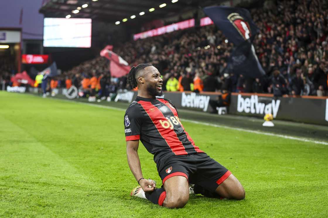 Antoine Semenyo of Bournemouth celebrates after scoring to make it 5-0 during the Premier League match between AFC Bournemouth and Nottingham Forest FC at Vitality Stadium on January 25, 2025 in Bournemouth, England Antoine Semenyo of Bournemouth celebrates after scoring to make it 5-0 during the Premier League match between AFC Bournemouth and Nottingham Forest FC at Vitality Stadium on January 25, 2025 in Bournemouth, England