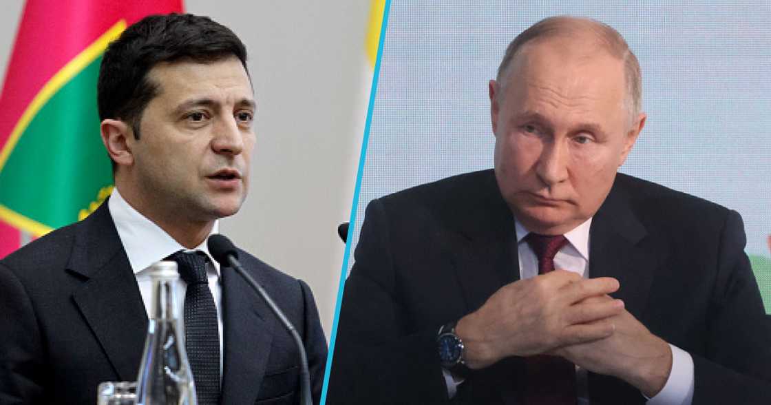 Photos of Ukraine President Volodymyr Zelenskyy (L) and Russian President Vladimir Putin (R). Photos of Ukraine President Volodymyr Zelenskyy (L) and Russian President Vladimir Putin (R).