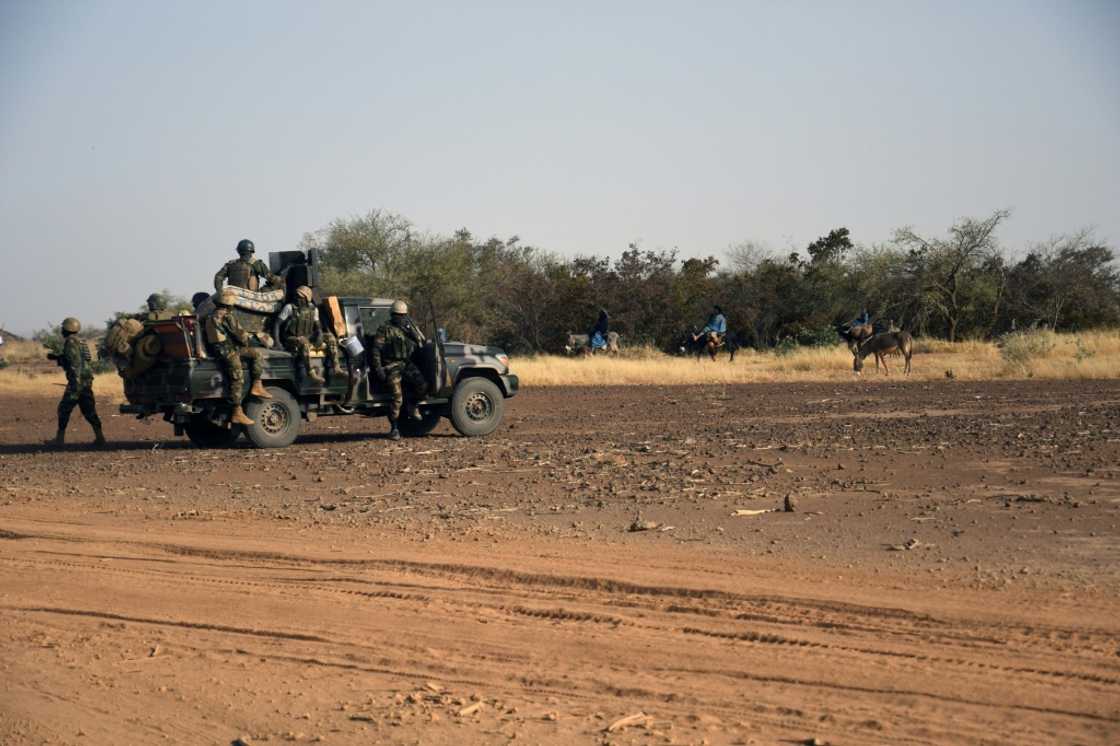 Troops from Niger's Almahaou anti-jihadist force patrolling the Tillaberi region last November