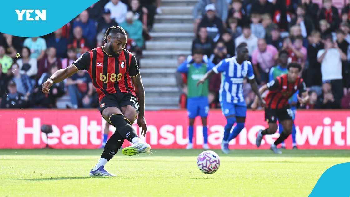 Antoine Semenyo expertly converts from the penalty spot as Bournemouth beat Brighton at Vitality Stadium on September 13, 2025. Photo by Dan Mullan. Antoine Semenyo expertly converts from the penalty spot as Bournemouth beat Brighton at Vitality Stadium on September 13, 2025. Photo by Dan Mullan.