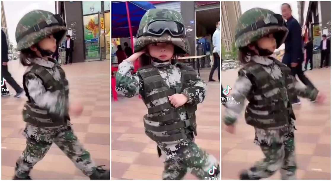 Kid salutes like a smart soldier. Kid salutes like a smart soldier.