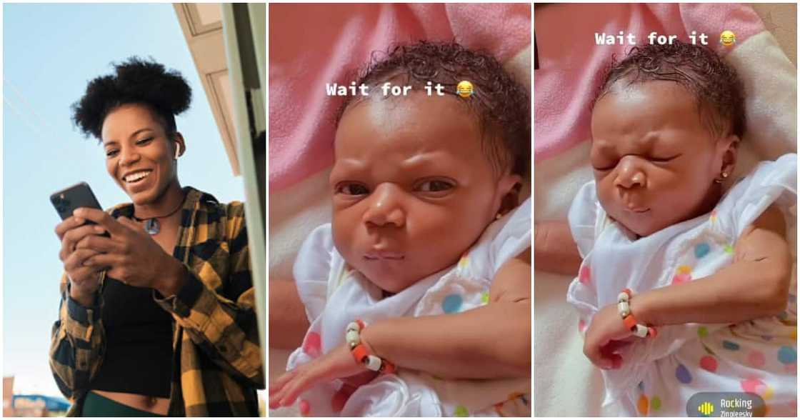 Reactions as cute little baby frowns hard after opening eyes in video, Nigerians react Reactions as cute little baby frowns hard after opening eyes in video, Nigerians react