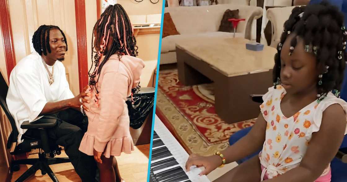 Stonebwoy, Stonebwoy's daughter, Stonebwoy spends time with his daughter, Stonebwoy gives his daughter piano lessons, Stonebwoy's daughter piano lessons