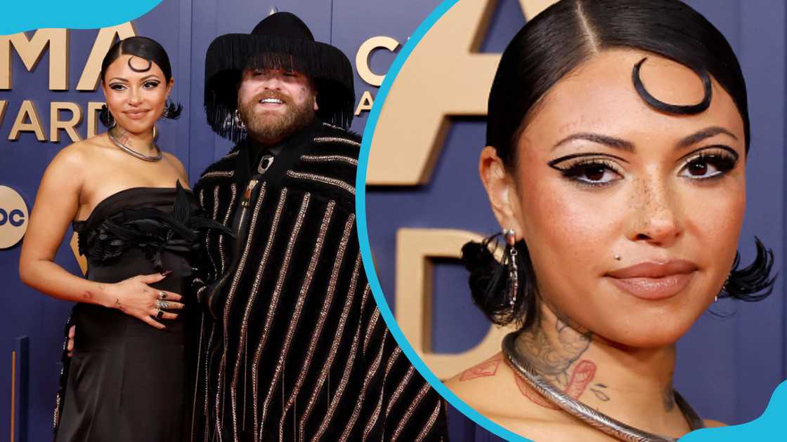 Teddy Swims and his girlfriend Raiche Wright at the CMAs red carpet