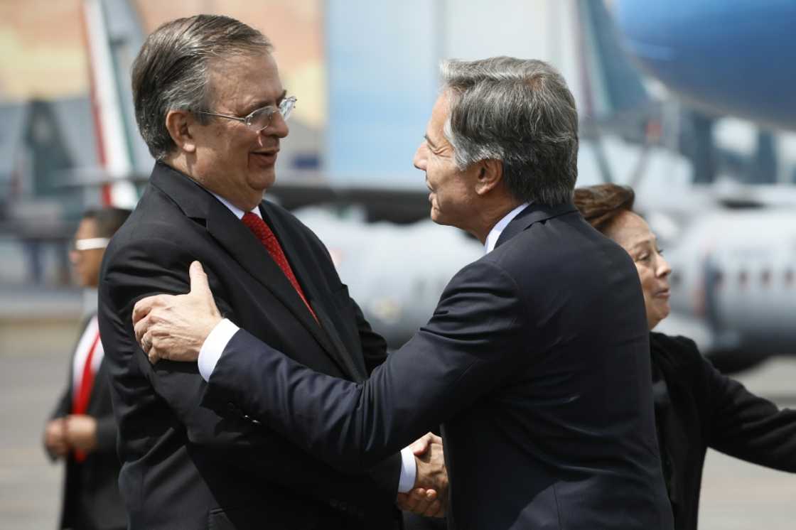 Blinken (R) greets Mexican Foreign Minister Marcelo Ebrard as the top US diplomat arrives in Mexico City on September 12, 2022 Blinken (R) greets Mexican Foreign Minister Marcelo Ebrard as the top US diplomat arrives in Mexico City on September 12, 2022