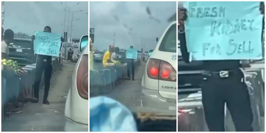 Reactions as Nigerian man hits busy road with cardboard as he puts his kidney up for sale Reactions as Nigerian man hits busy road with cardboard as he puts his kidney up for sale