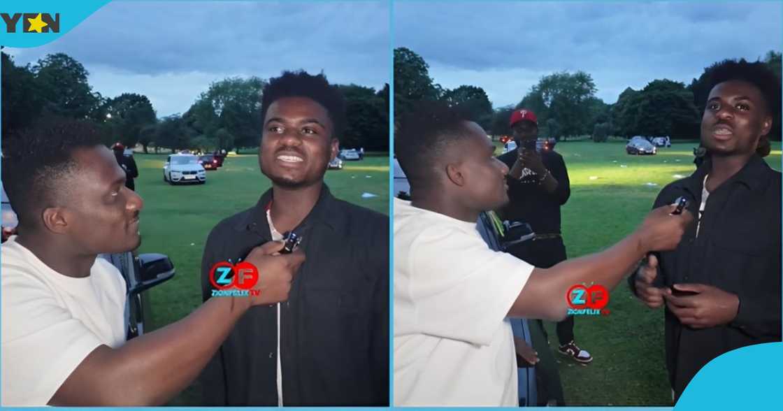 Photo of Zionfelix interviewing the Ghanaian man in the UK who quit school to become a driver