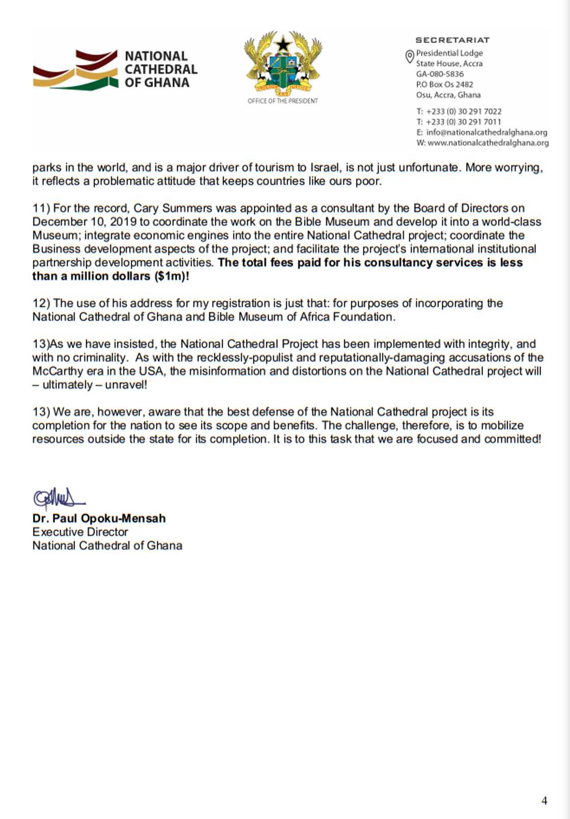 National Cathedral responds to Ablakwa's bombshells. National Cathedral responds to Ablakwa's bombshells.