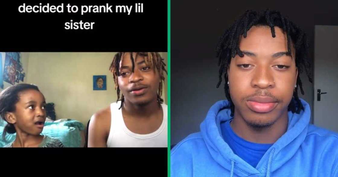 A little sister served facial expressions during her brother's TikTok prank video.