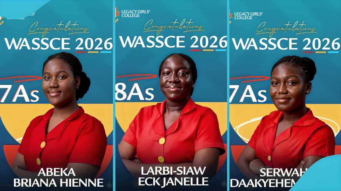2026 WASSCE results, Legacy Girls College, WASSCE examination, Larbi-Siaw Eckjanelle, 8As in WASSCE, Ghanaian students, academic achievement, Serwaa Daakyehemaa Yaa, Tawiah Ayerki-Yomle, Abeka Briana Hienne