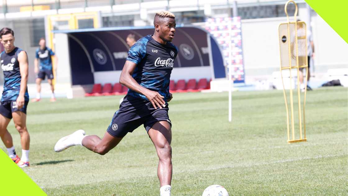 Victor Osimhen training with Napoli amid uncertain future.