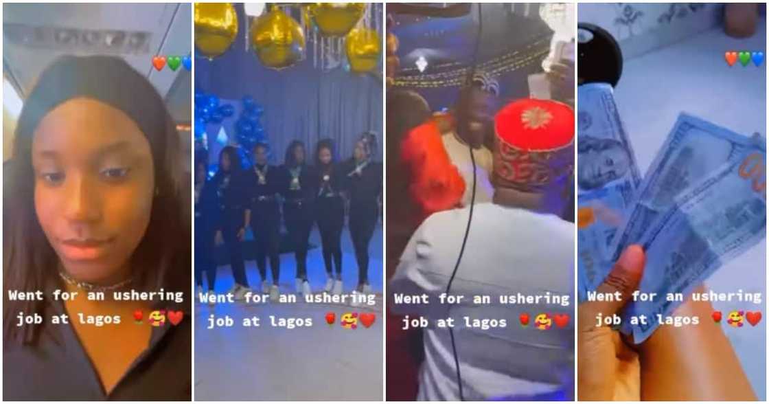 Single ushering job in Lagos, lady shows off cash she got, ushering job, Lagos ushering job latest