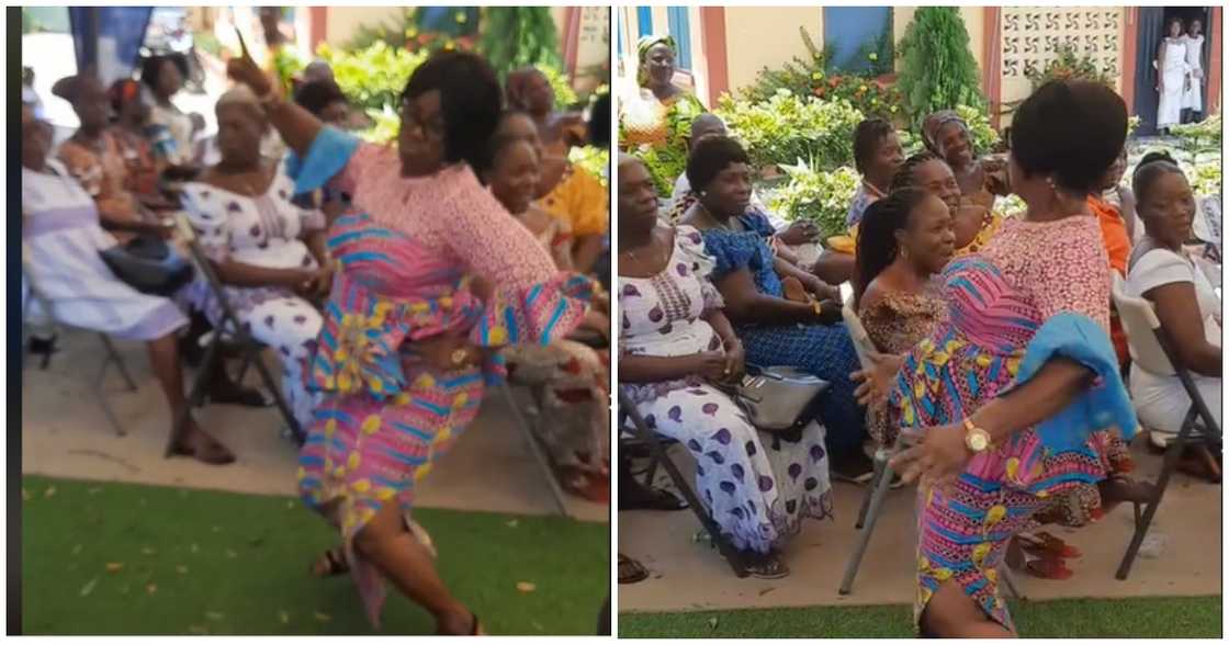 Elderly woman dancing serious during an event she attended Elderly woman dancing serious during an event she attended