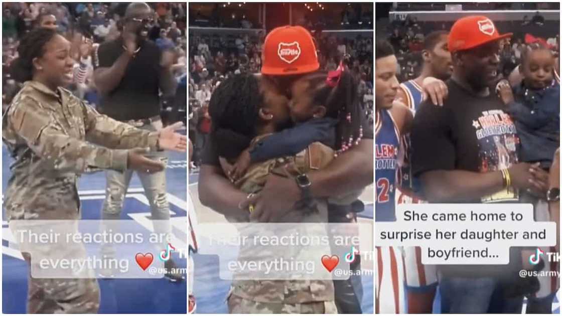 Beautiful American soldier/Lady surprised bofriend.