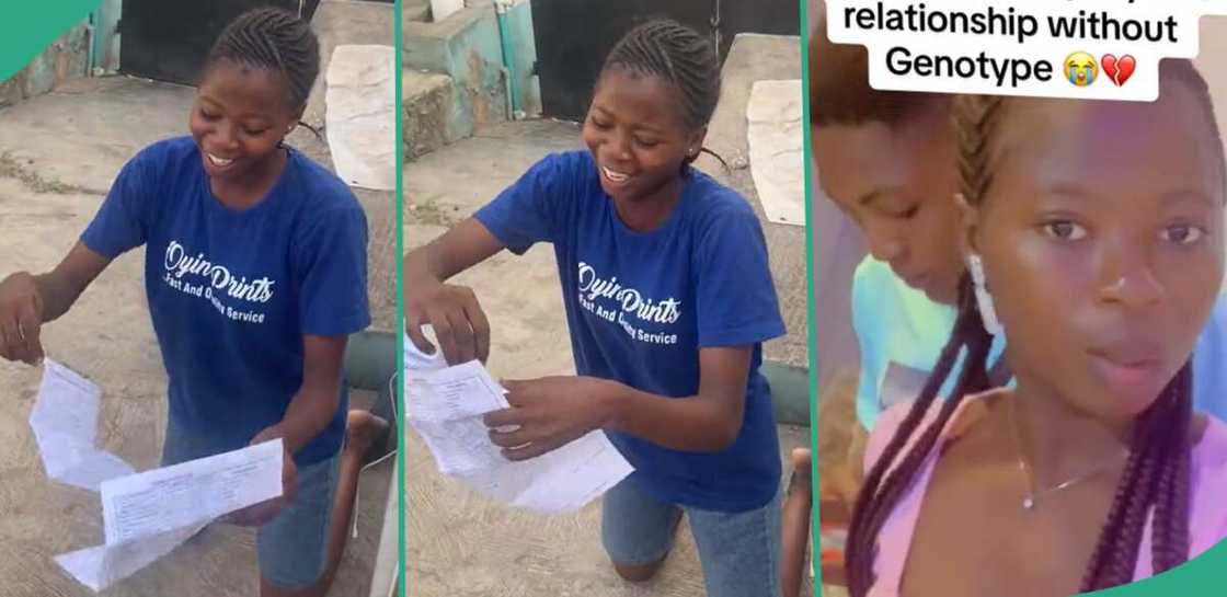 Lady shares her reaction after opening result of her genotype test. Lady shares her reaction after opening result of her genotype test.