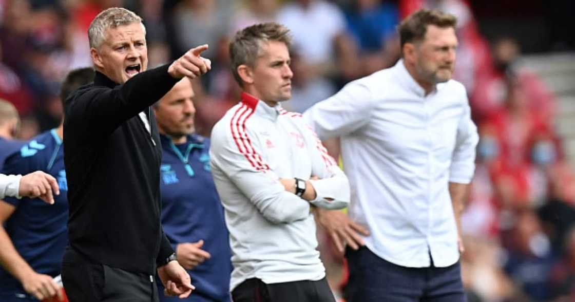 Ole Gunnar Solskjaer gestures from the sidelines during Manchester United's EPL clash with Southampton at St Mary's Stadium. Photo by Glyn KIRK. Ole Gunnar Solskjaer gestures from the sidelines during Manchester United's EPL clash with Southampton at St Mary's Stadium. Photo by Glyn KIRK.