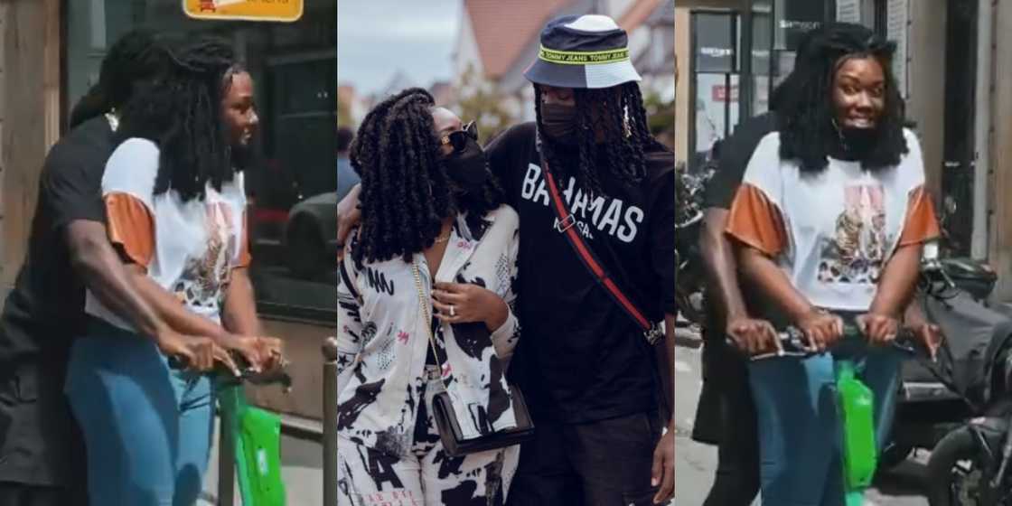 Stonebwoy and wife Louisa give couple goals as they ride on scotter in France, video drops