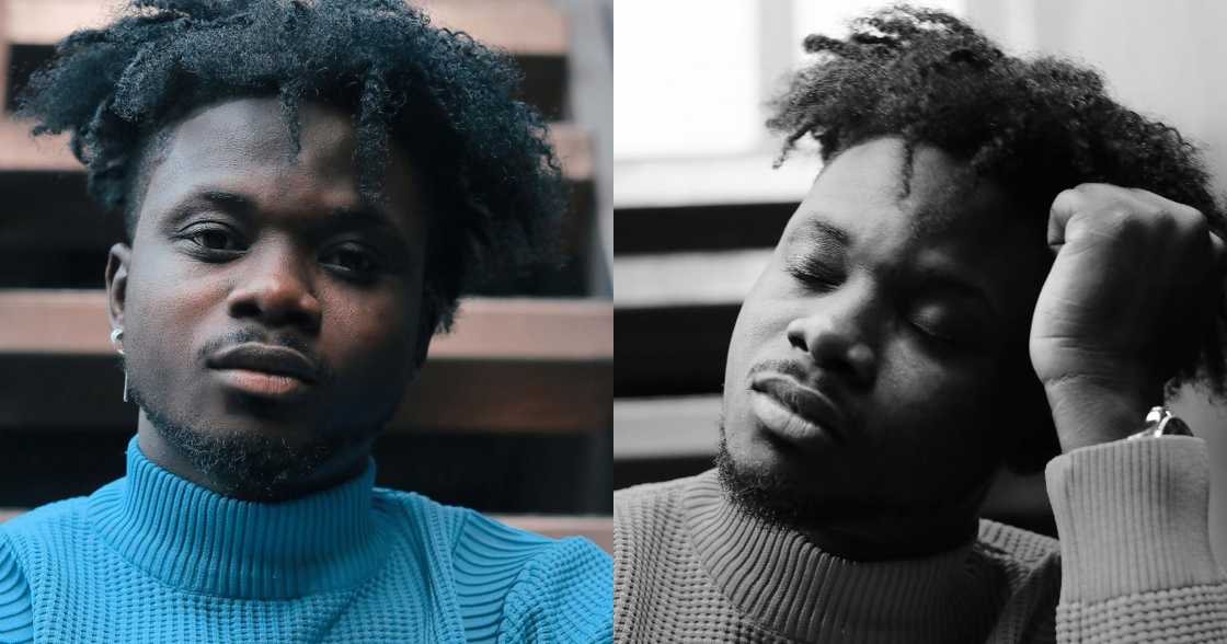 Kuami Eugene in blue sweatshirt Kuami Eugene in blue sweatshirt