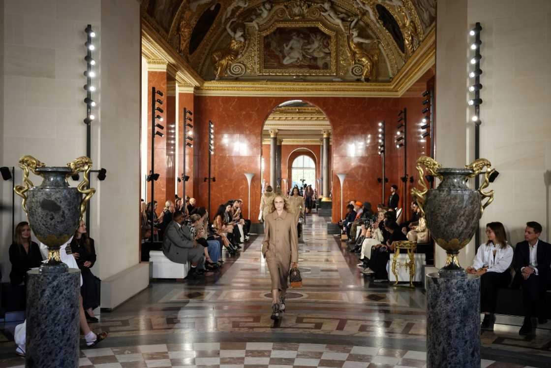 A model presents a creation by Louis Vuitton at Paris Fashion Week A model presents a creation by Louis Vuitton at Paris Fashion Week