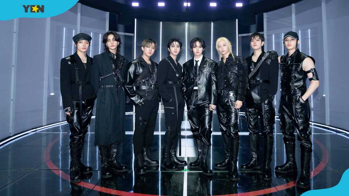 From left to right: Bang Chan, Lee Know, Changbin, Hyunjin, Han, Felix, Seungmin, and I.N From left to right: Bang Chan, Lee Know, Changbin, Hyunjin, Han, Felix, Seungmin, and I.N