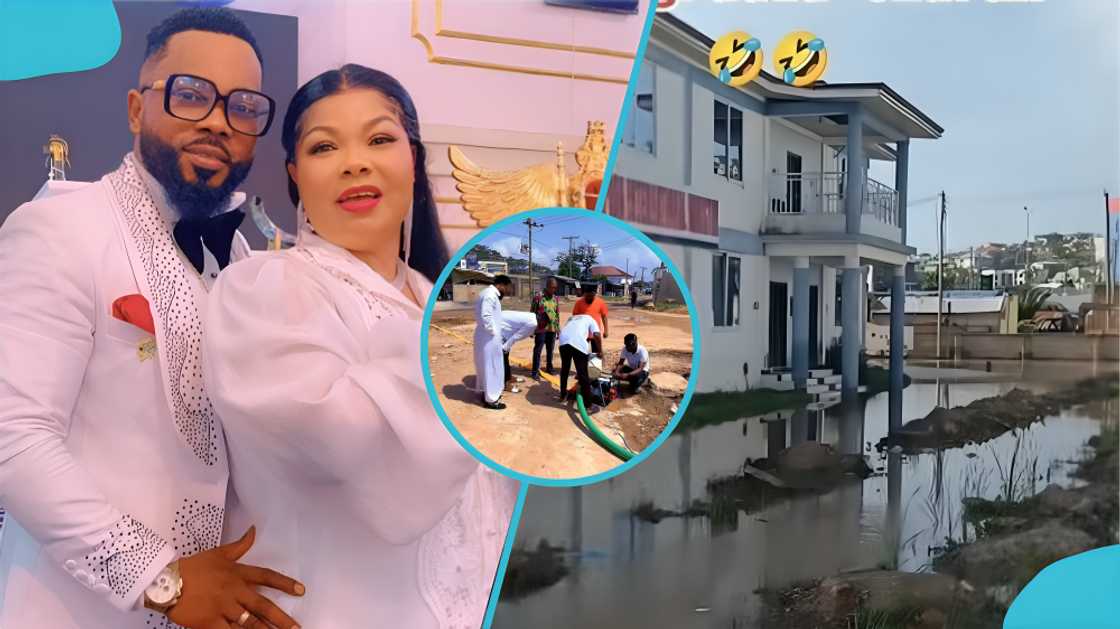 Agradaa, Agradaa's church, Heaven Way church, Angel Asiamah, Water pump, Agradaa's church flooded Agradaa, Agradaa's church, Heaven Way church, Angel Asiamah, Water pump, Agradaa's church flooded