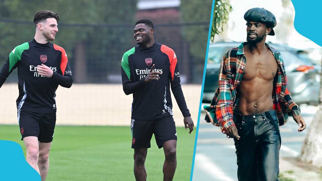 Declan Rice celebrated Arsenal’s Champions League win over Real Madrid with Blacko’s "Where Dem Boyz". Photos by Stuart MacFarlane/Getty Images and @blacksherif_/Instagram. Declan Rice celebrated Arsenal’s Champions League win over Real Madrid with Blacko’s "Where Dem Boyz". Photos by Stuart MacFarlane/Getty Images and @blacksherif_/Instagram.