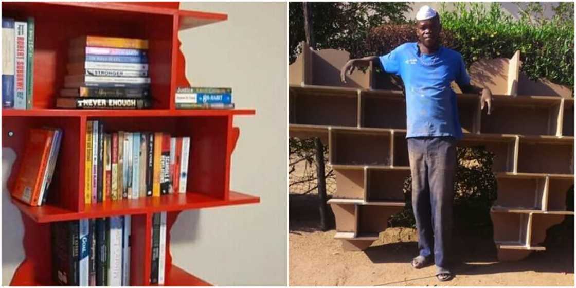 Man builds African map-shaped shelf that accommodates many books; wows people with his creativity Man builds African map-shaped shelf that accommodates many books; wows people with his creativity