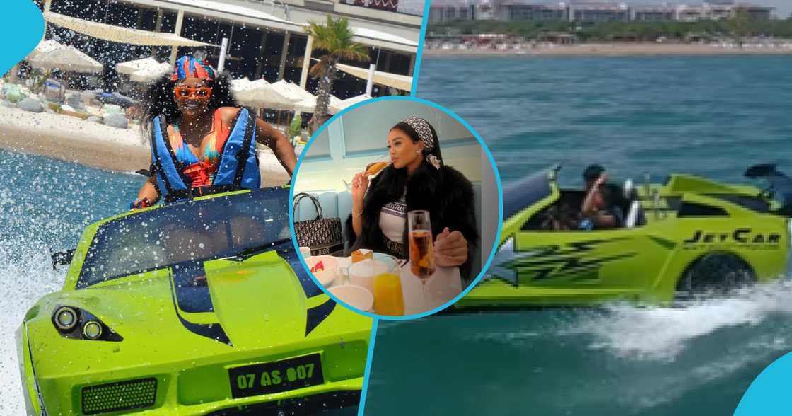 Serwaa Amihere's sister becomes 1st GH celeb to drive $100k supercar on water Serwaa Amihere's sister becomes 1st GH celeb to drive $100k supercar on water