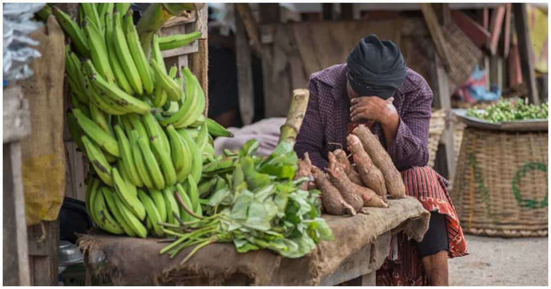 Sad woman at market