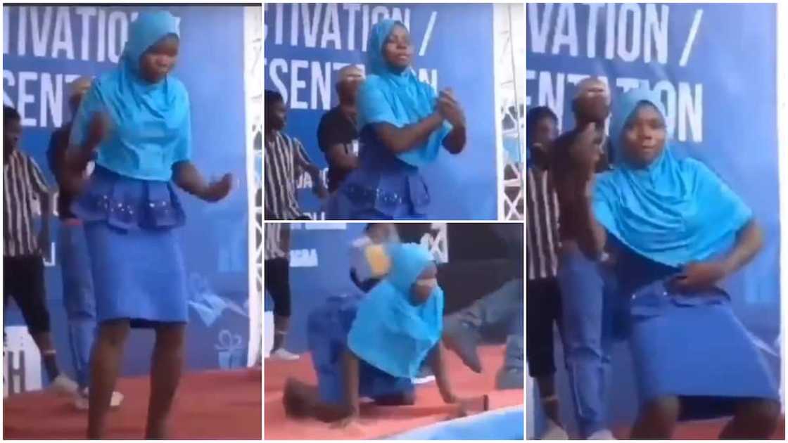 Nigerian girl in hijab dance to Cash App song on stage, funny videos stirs reactions Nigerian girl in hijab dance to Cash App song on stage, funny videos stirs reactions