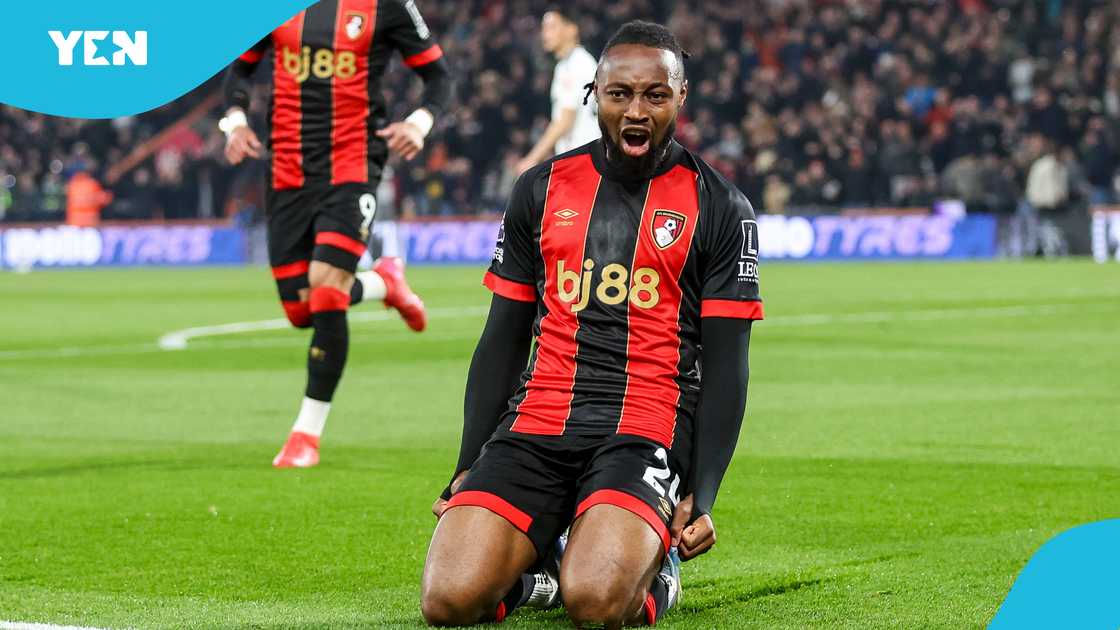 Antoine Semenyo of Bournemouth celebrates after he scores a goal to make it 1-0 during the Premier League match between AFC Bournemouth and Fulham FC at Vitality Stadium on April 14, 2025 in Bournemouth, England Antoine Semenyo of Bournemouth celebrates after he scores a goal to make it 1-0 during the Premier League match between AFC Bournemouth and Fulham FC at Vitality Stadium on April 14, 2025 in Bournemouth, England