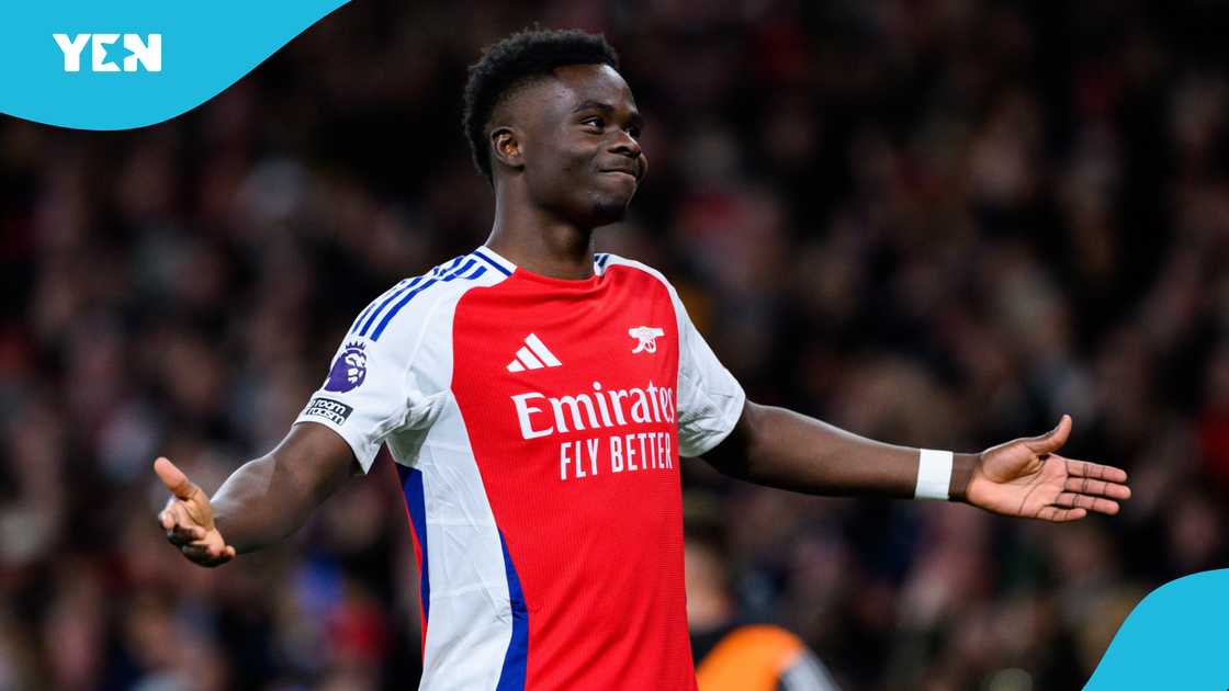 Bukayo Saka has two assists and four goals in five matches in the UEFA Champions League. Bukayo Saka has two assists and four goals in five matches in the UEFA Champions League.