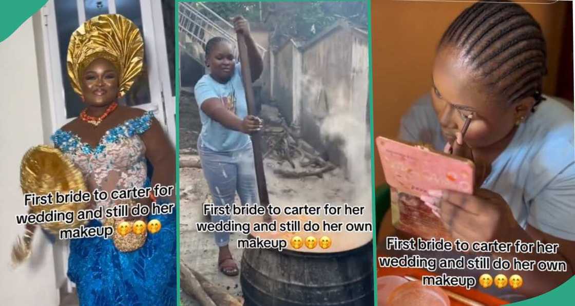 Mixed reactions as Nigerian bride cooks and does her own makeup on her wedding day Mixed reactions as Nigerian bride cooks and does her own makeup on her wedding day