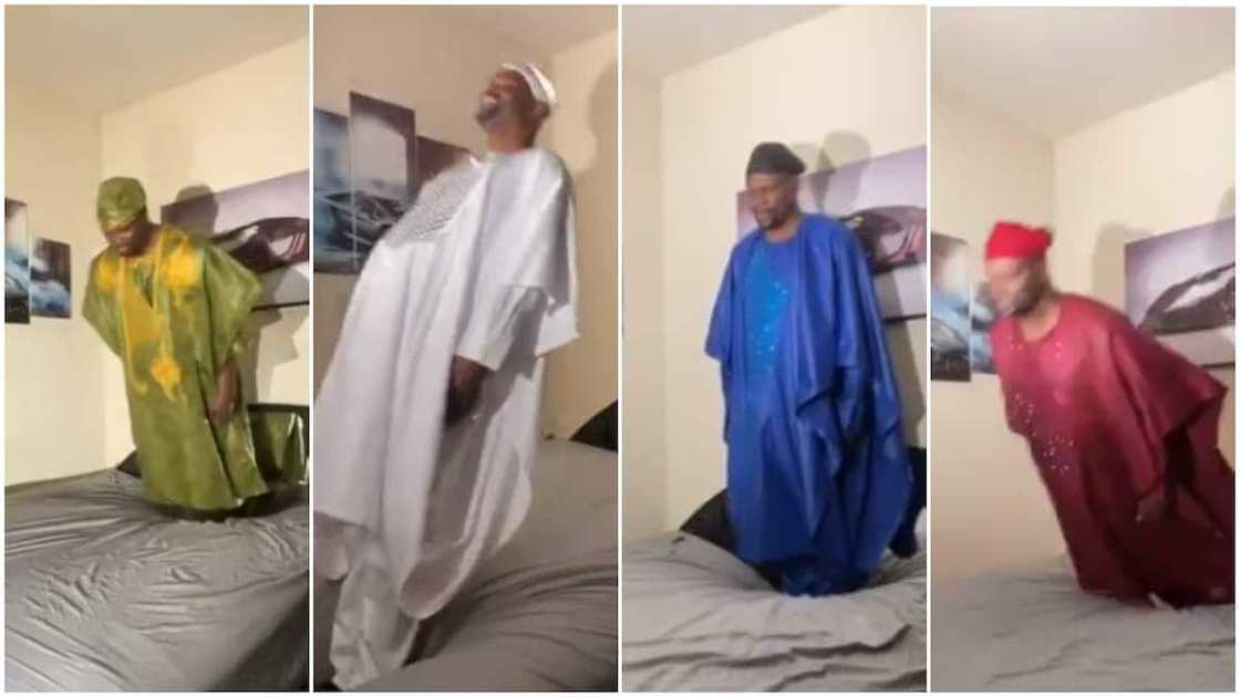 The man wore different agbadas and kept rising and falling The man wore different agbadas and kept rising and falling