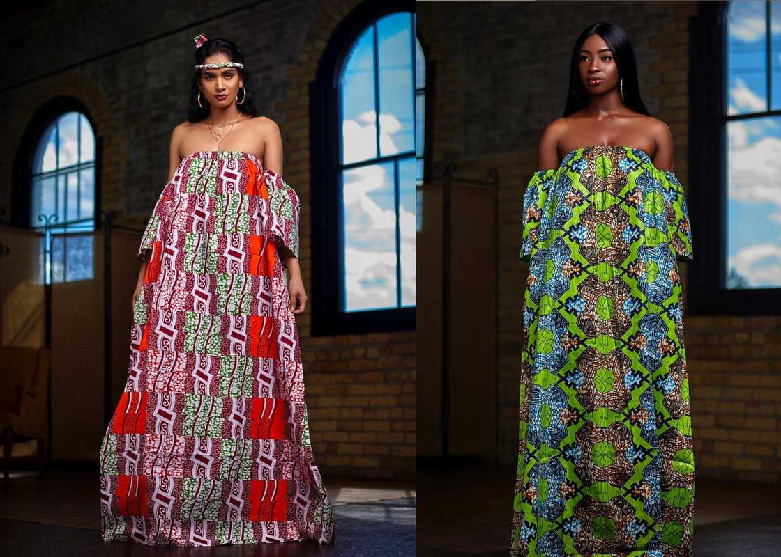 Ladies in Off-shoulder Ankara dresses Ladies in Off-shoulder Ankara dresses