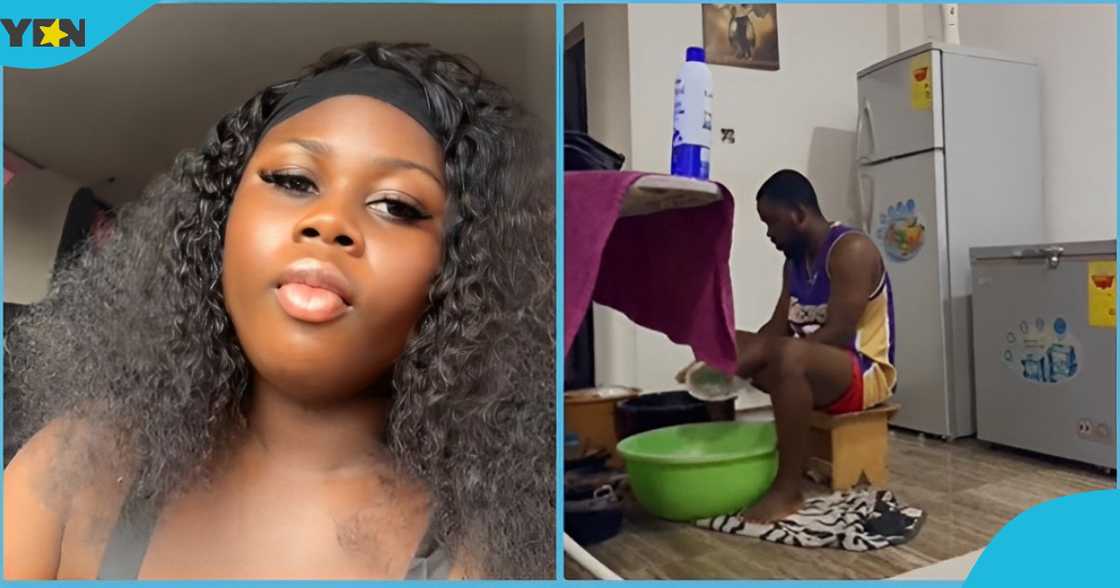 Photo of the Ghanaian lady who praised her husband for washing dishes in the video.