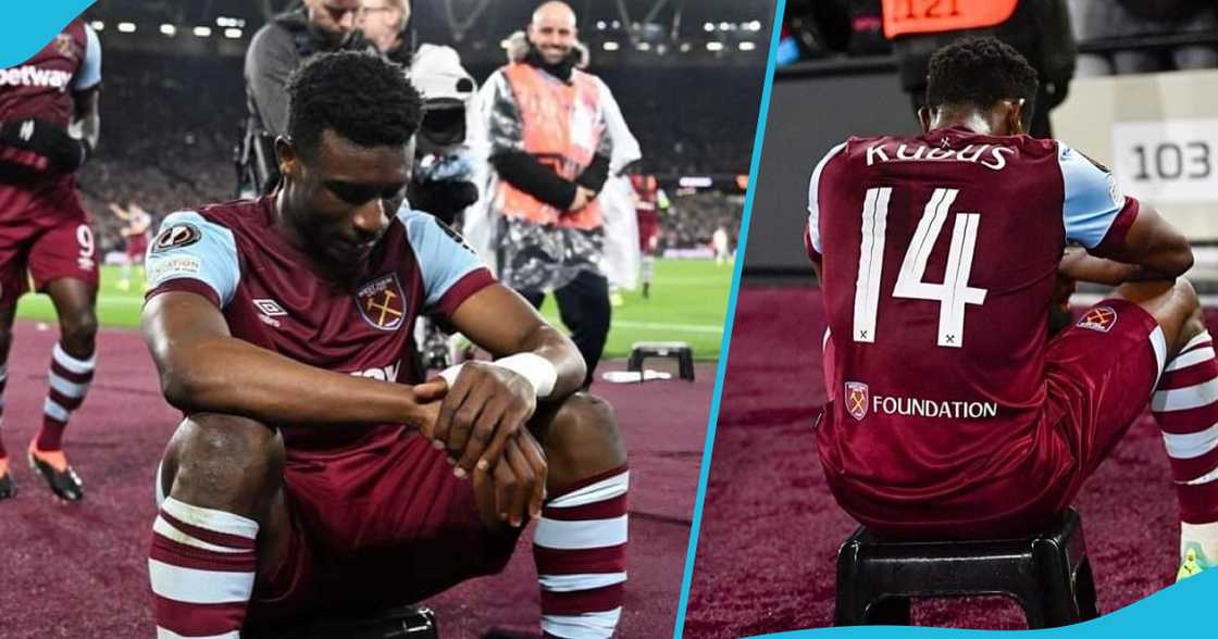 Mohammed Kudus during signature jubilation. Mohammed Kudus during signature jubilation.