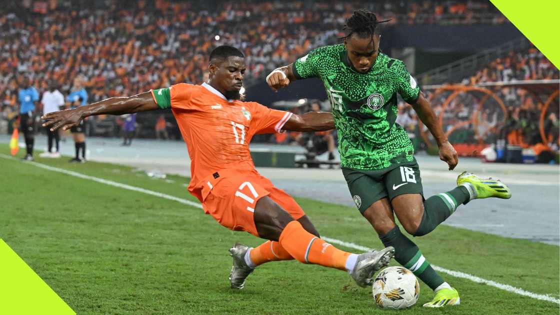 Ademola Lookman, Serge Aurier, Super Eagles, Nigeria, AFCON 2023 final, Alassane Ouatarra Olympic Stadium, Ebimpe, Abidjan, Ivory Coast, February 11, 2024. Ademola Lookman, Serge Aurier, Super Eagles, Nigeria, AFCON 2023 final, Alassane Ouatarra Olympic Stadium, Ebimpe, Abidjan, Ivory Coast, February 11, 2024.