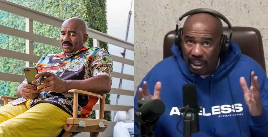 Photo of American Comedian Steve Harvey Sitting & Speaking Photo of American Comedian Steve Harvey Sitting & Speaking