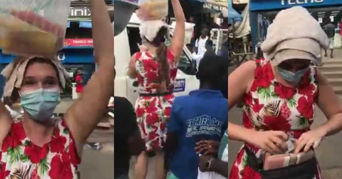 Krom Ayeshi: Video of German lady hawking drinks on the street of Accra pops up