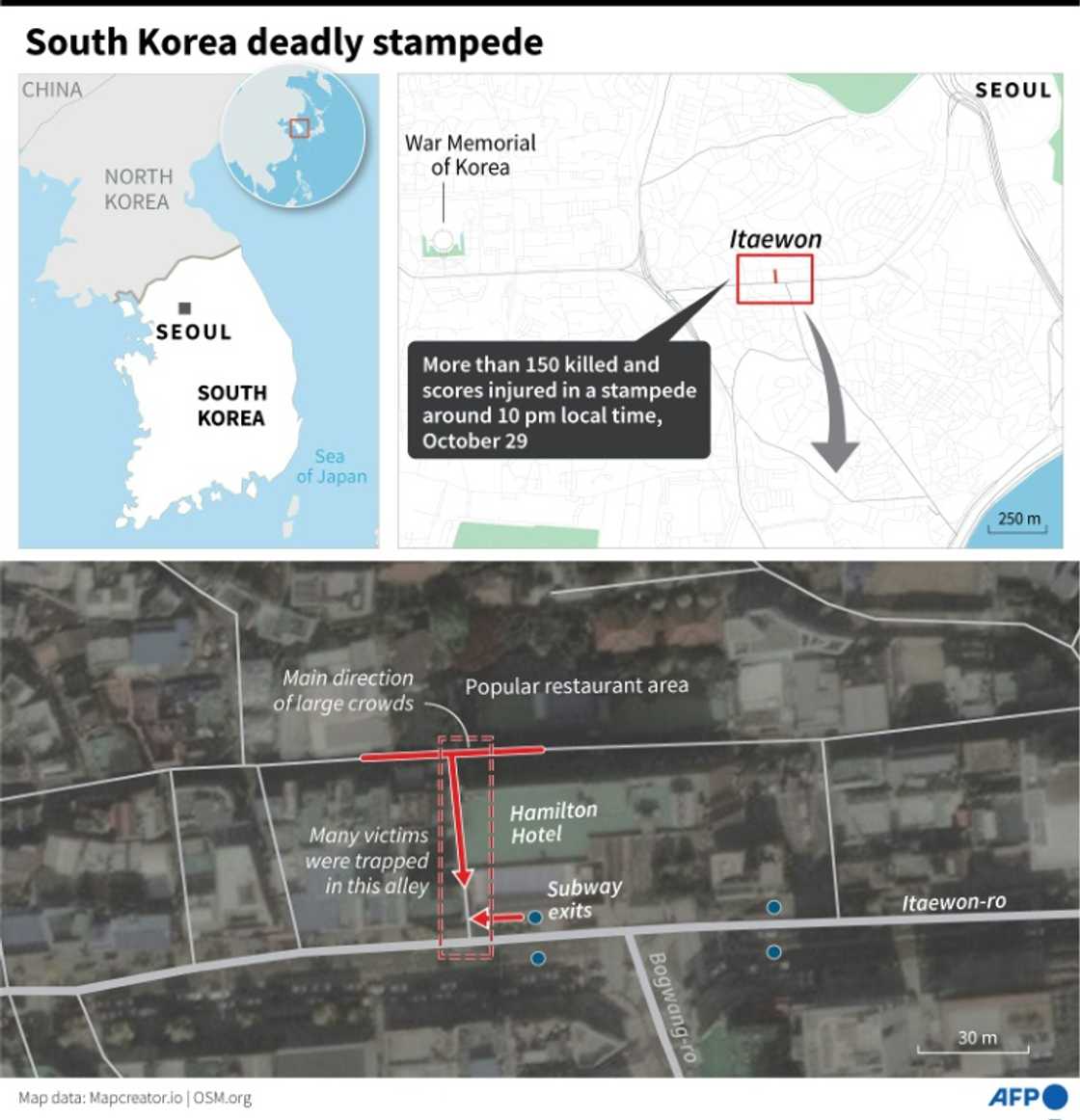 Detailed map of the area in Itaewon where more than 150 people were killed in a stampede Detailed map of the area in Itaewon where more than 150 people were killed in a stampede
