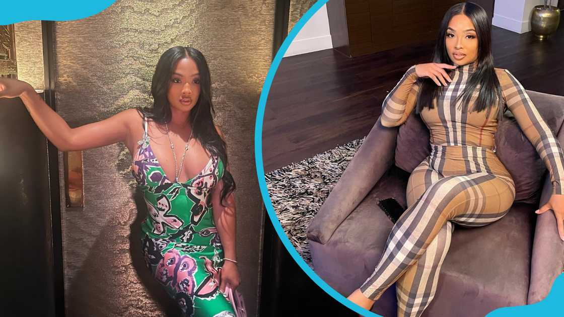 Princess Love is pictured in a green floral dress (L), and in a brown checkered outfit Princess Love is pictured in a green floral dress (L), and in a brown checkered outfit