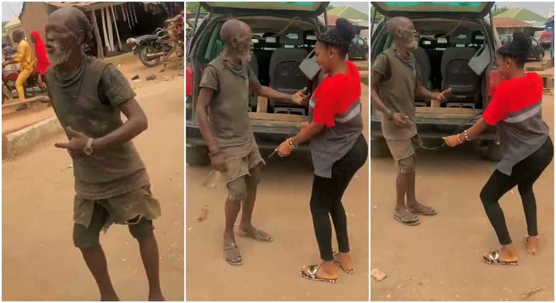 Photos of a mad man posing for a dance with a lady.