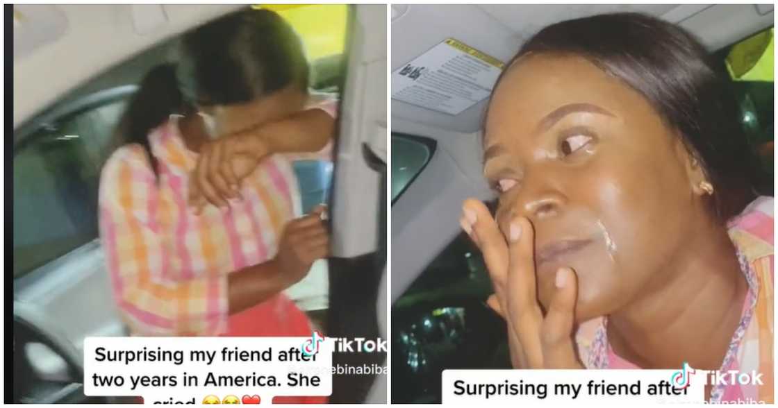 Lady cries after seeing her friend for the first time in 2 years