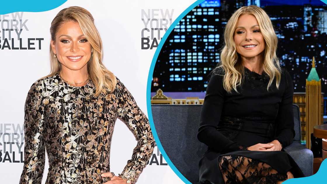 Kelly Ripa is seen at the 2018 New York City Ballet Fall Fashion Gala (L) and Kelly during an interview (R) Kelly Ripa is seen at the 2018 New York City Ballet Fall Fashion Gala (L) and Kelly during an interview (R)
