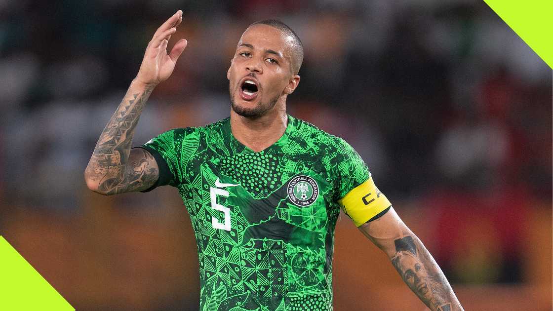 Super Eagles captain William Troost-Ekong playing for Nigeria at AFCON 2023.