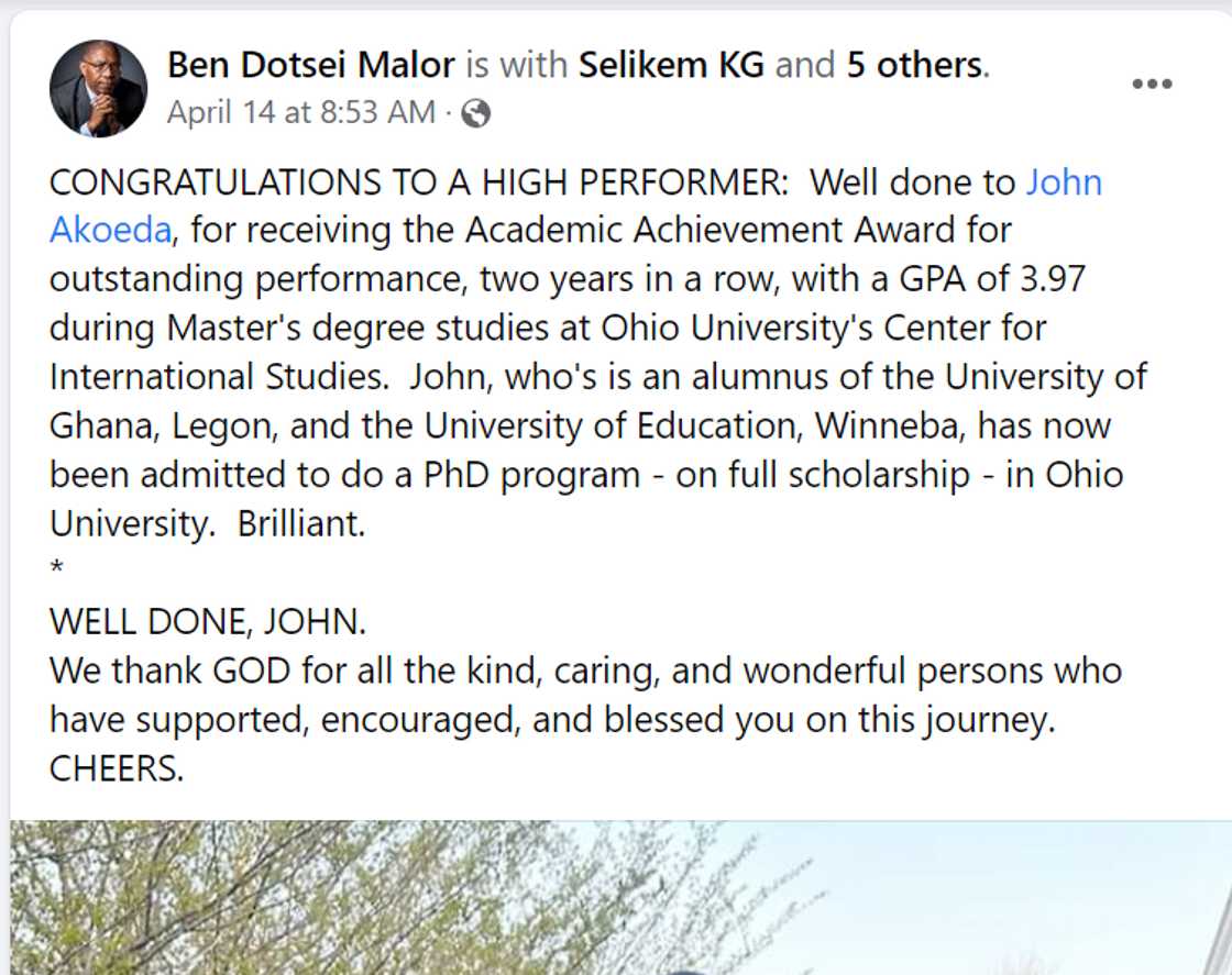 A screenshot of Ben Dotsei Malor's post about John Akoeda. A screenshot of Ben Dotsei Malor's post about John Akoeda.